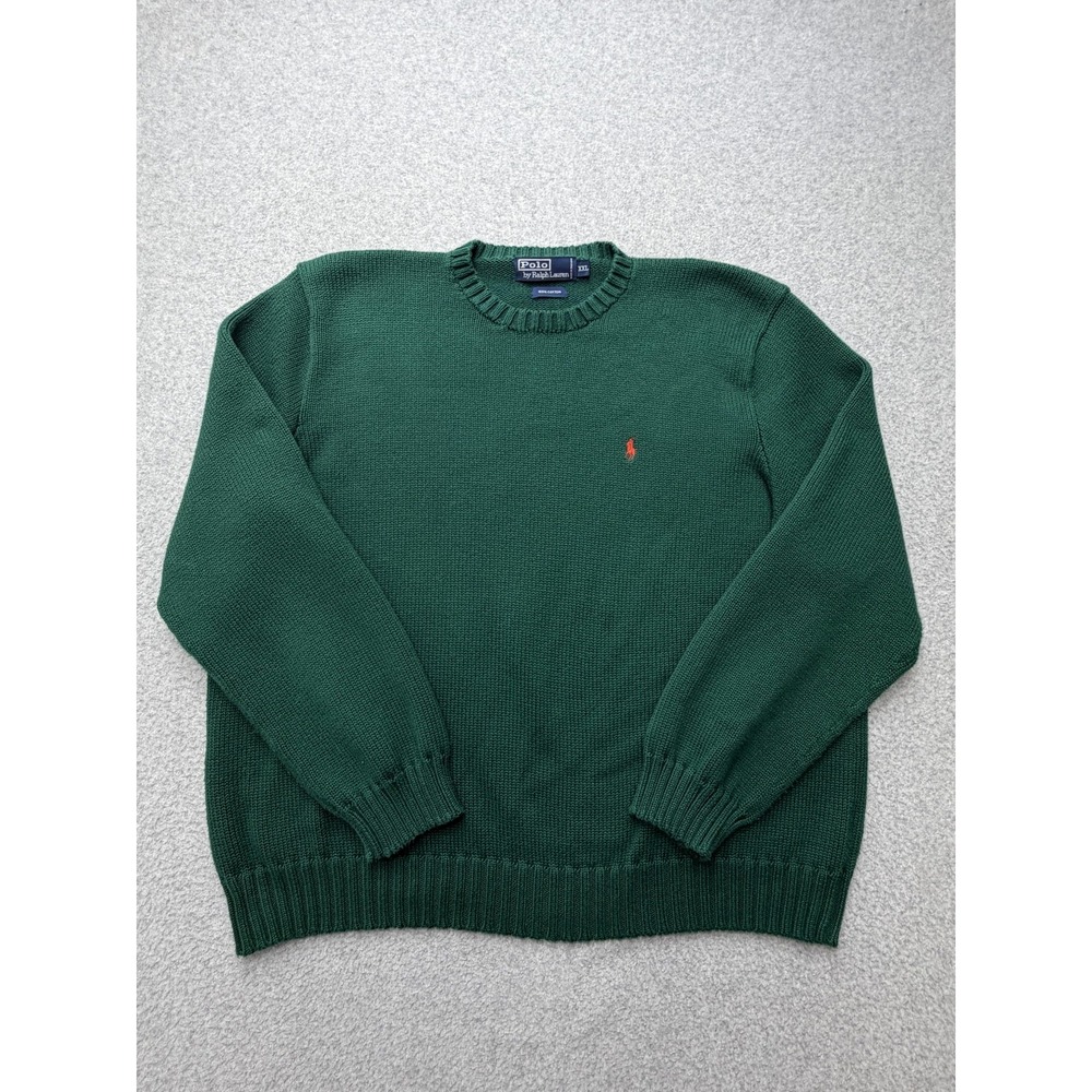 Polo By Ralph Lauren Sweater Mens 2XL Green 100% Cotton Crewneck Knit Pullover